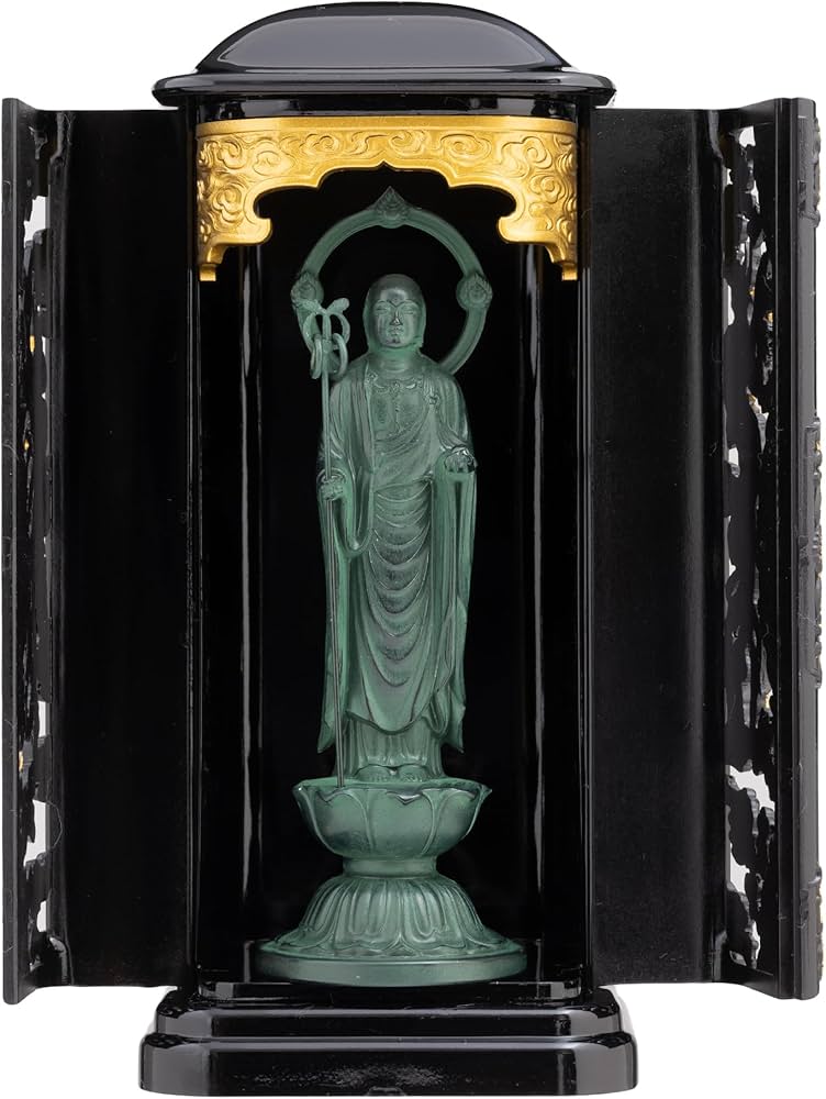 Amazon｜仏像 地蔵菩薩 10.5cm(青銅色) 3号PC厨子入り＿『安産祈願