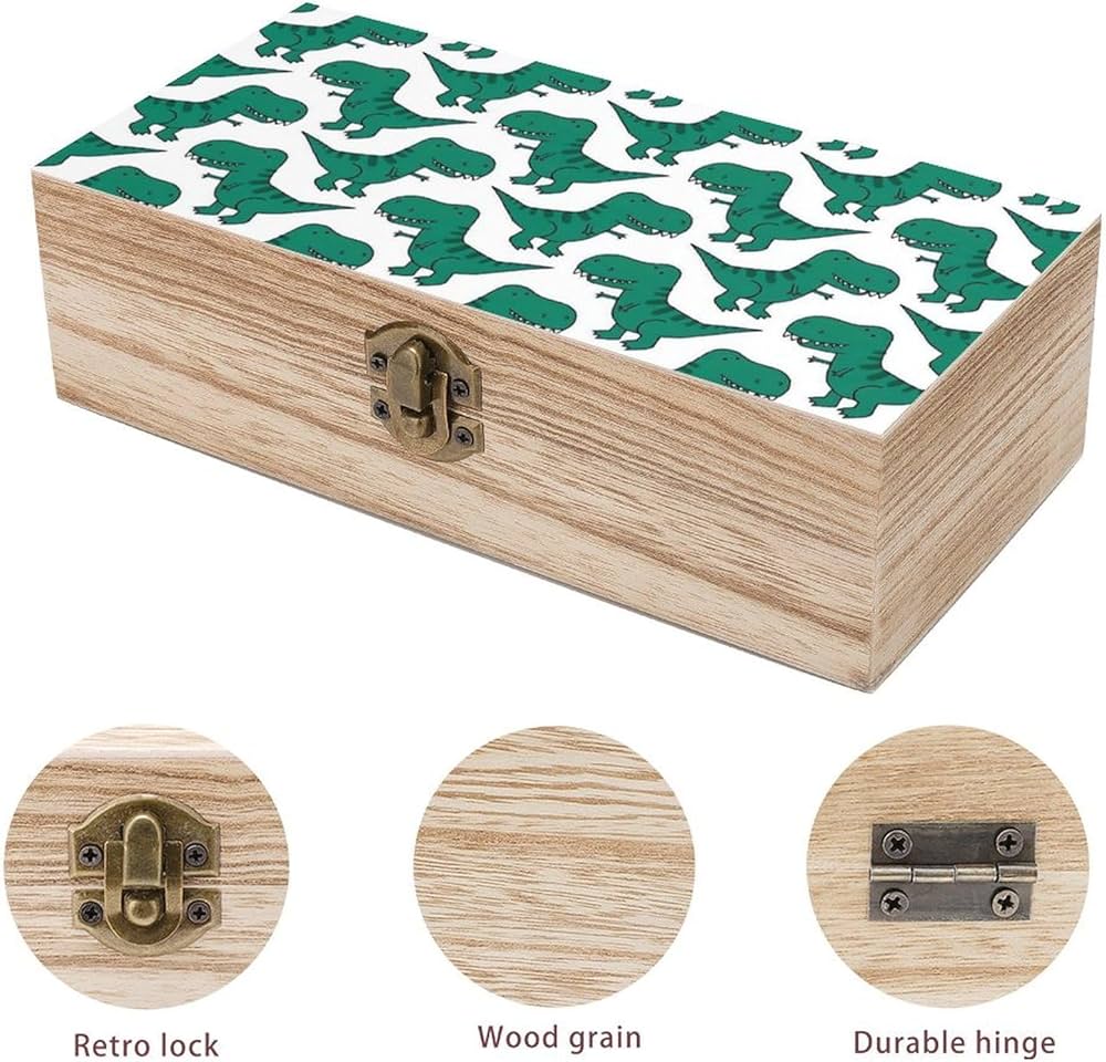 Amazon.co.jp: 木箱 緑 恐竜柄 木製収納ボックス ソーイングボックス