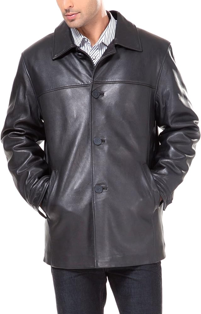 BGSD Men Samuel New Zealand Lambskin Leather Car Coat (Also