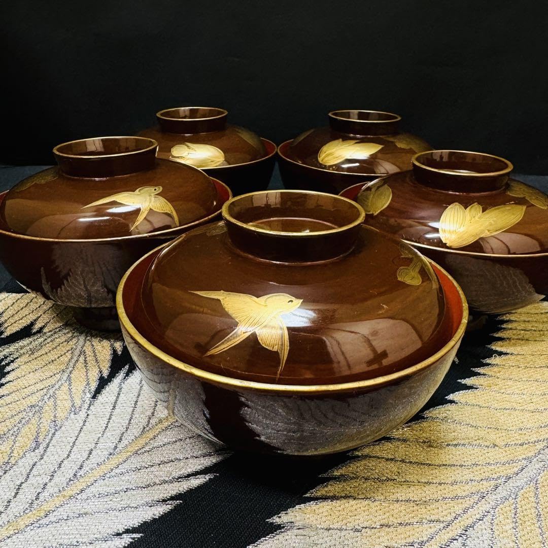 輪島塗 吸物椀 朱塗 沈金牡丹花文 吸物椀 煮物椀 懐石椀 2客 輪島塗