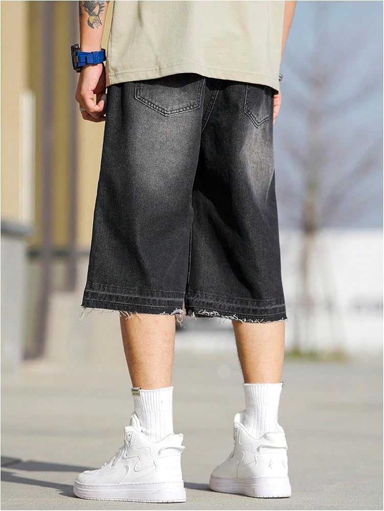Verdusa Men's Baggy Jean Raw Trim Casual Loose Denim Shorts