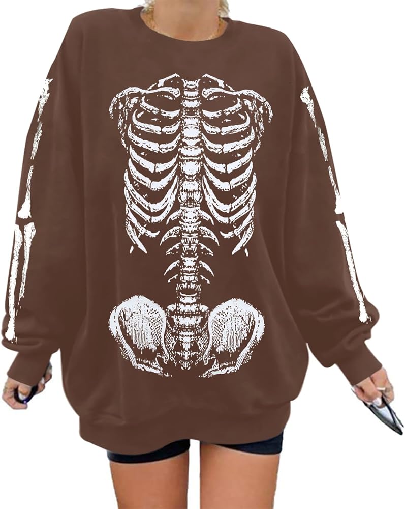 Amazon.com: Women Gothic Skeleton Sweatshirt Punk Oversized Skull
