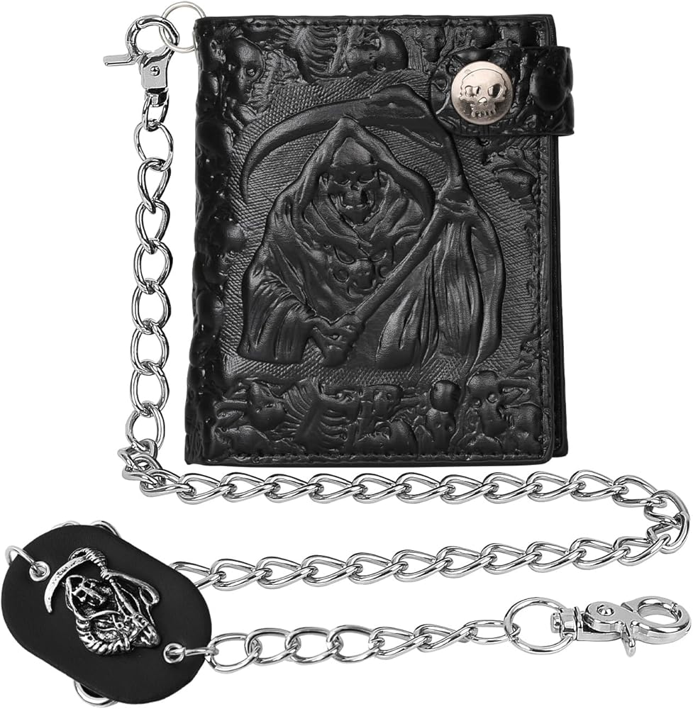 Girinme Unisex Black Skull Gothic Chain Wallet | Punk Bifold
