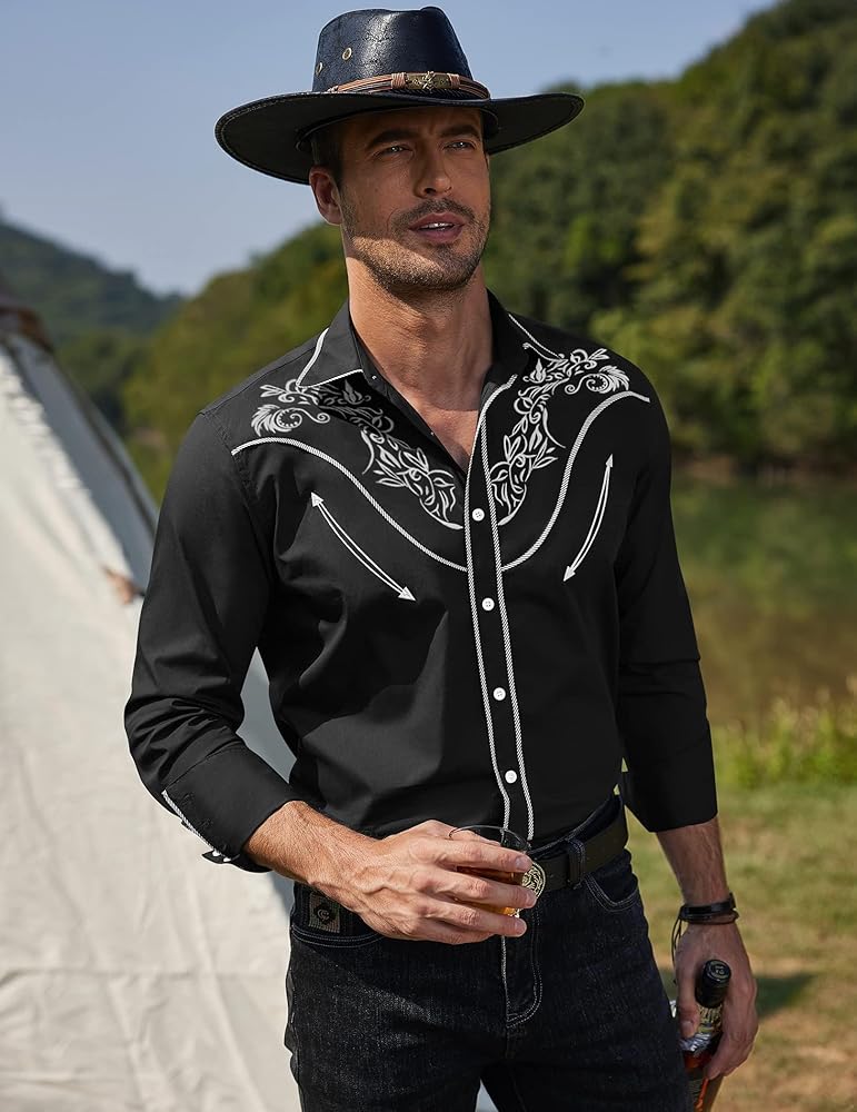 Amazon.com: COOFANDY Men's Cowboy Shirts Long Sleeve Slim Fit
