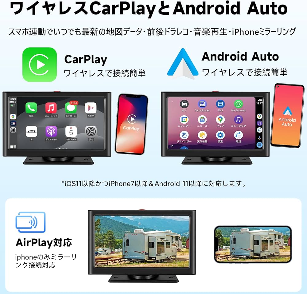Amazon.co.jp: 【ワイヤレスCarPlay/Android Auto対応】 7インチ
