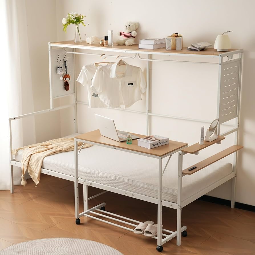 Amazon｜OSJ ベッド 上 収納付き シングル ベッドフレーム 上 机 一