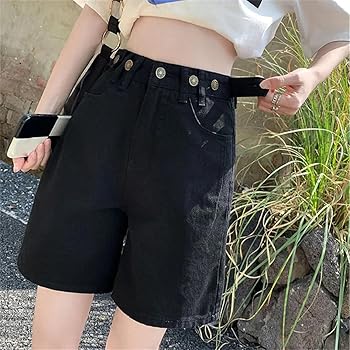 Generic Womens Button Knee-Length Wide-Leg Loose Solid Jeans