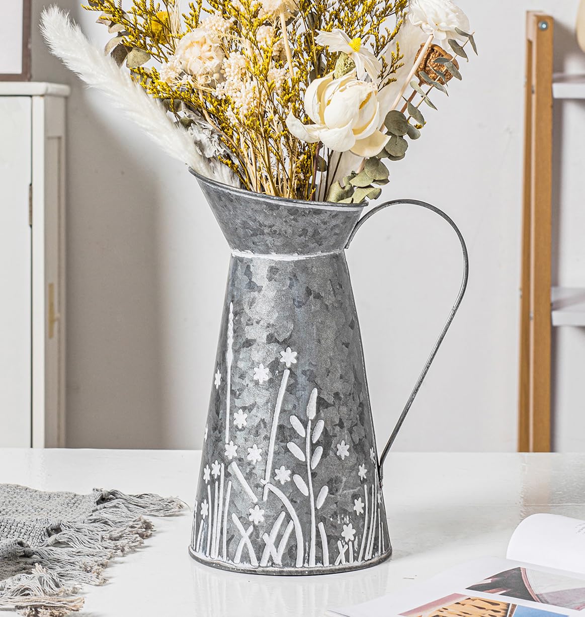 Amazon.com: Vintage Galvanized Metal Pitcher Vase, Farmhouse