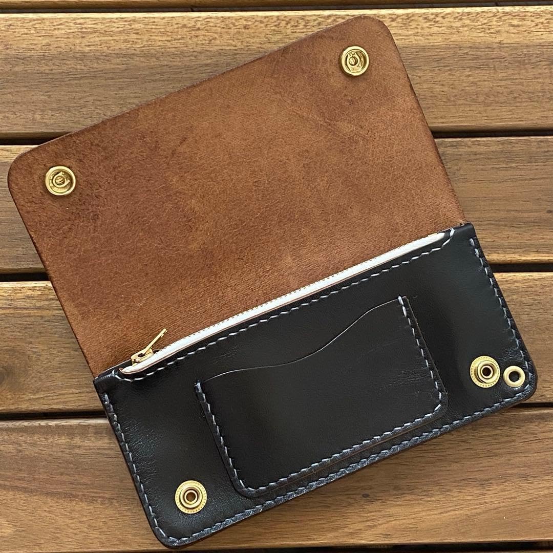 茶芯・馬革】 トラッカーウォレット ブラック茶芯・馬革】トラッカー