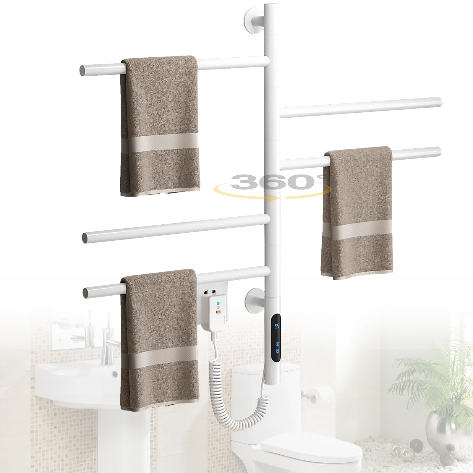 Amazon.co.jp: 180°回転タオルウォーマー 壁掛けタッチ液晶、4つの