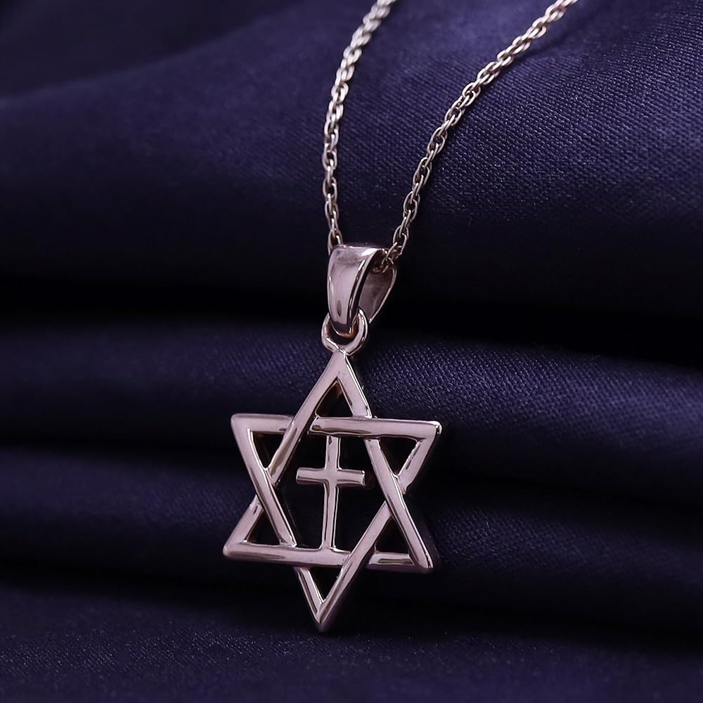 Amazon.com: AFFY Star of David with Cross Pendant Necklace, 14K