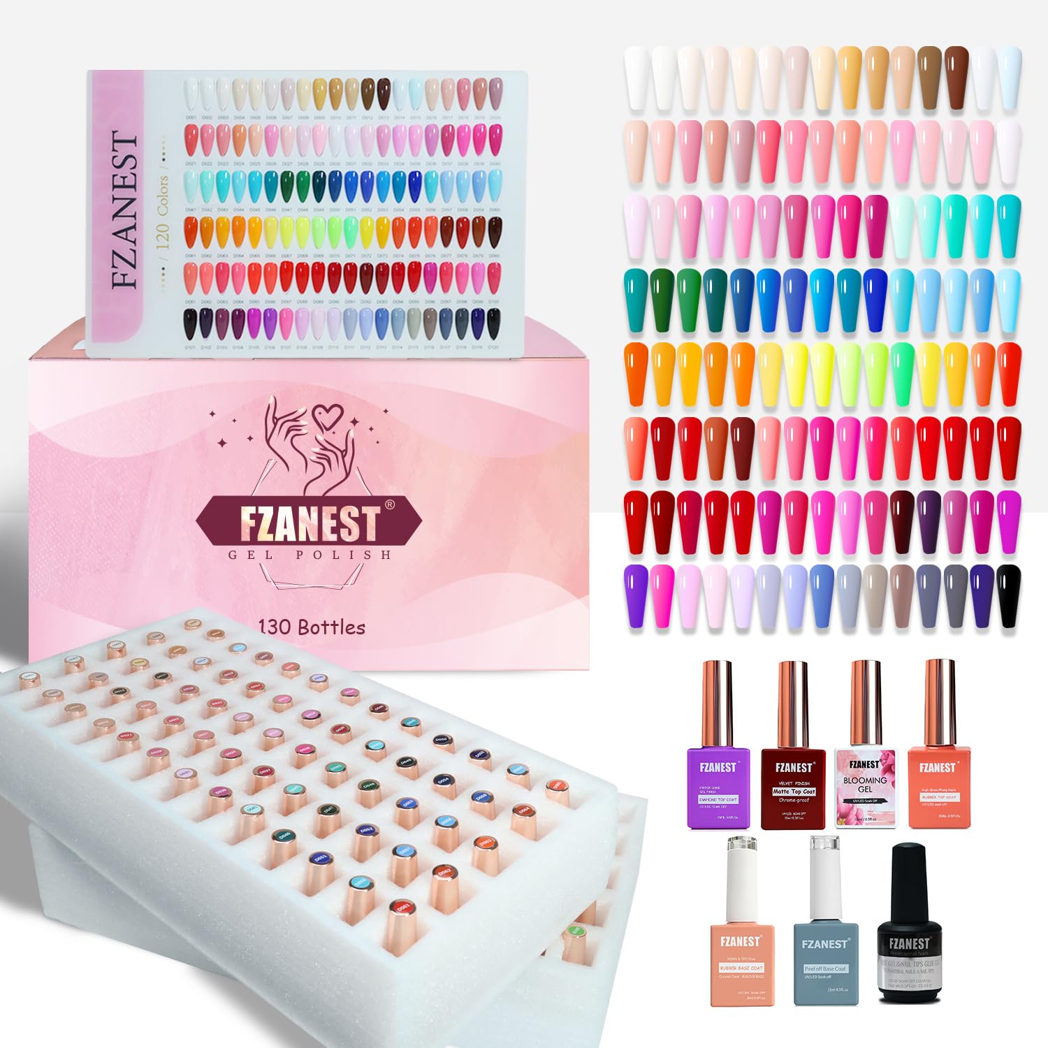Amazon.com: FZANEST 130Pcs 15ml Gel Nail Polish Set With Rubber