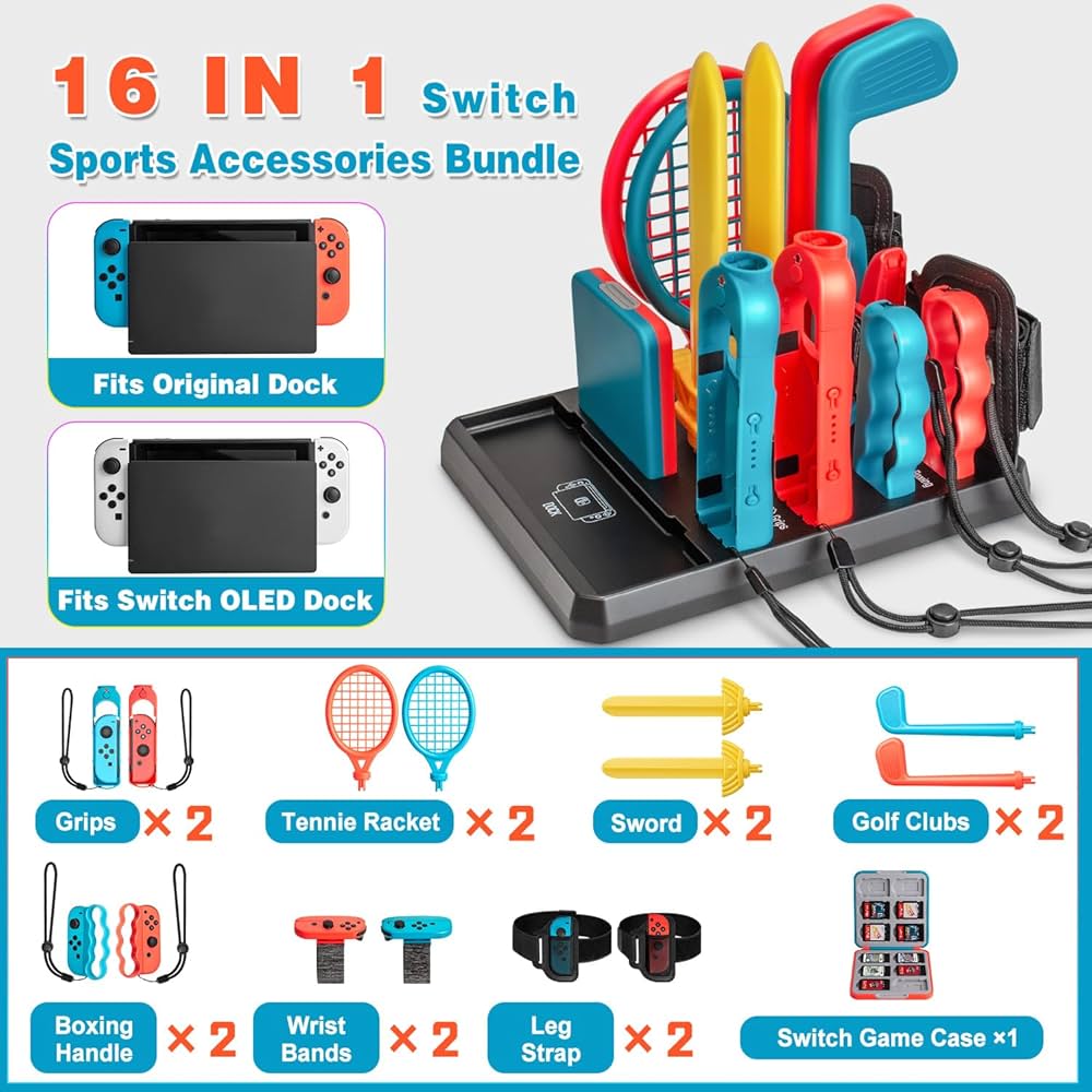 Switch Sports Accessories with Organizer Station, 16 in 1 Switch