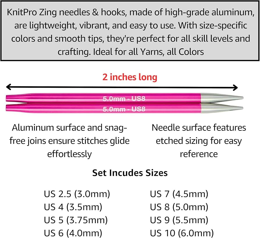 Amazon | KnitPro Zing ミニセット 2インチ 丸編み針 サイズ2.5 4 5 6