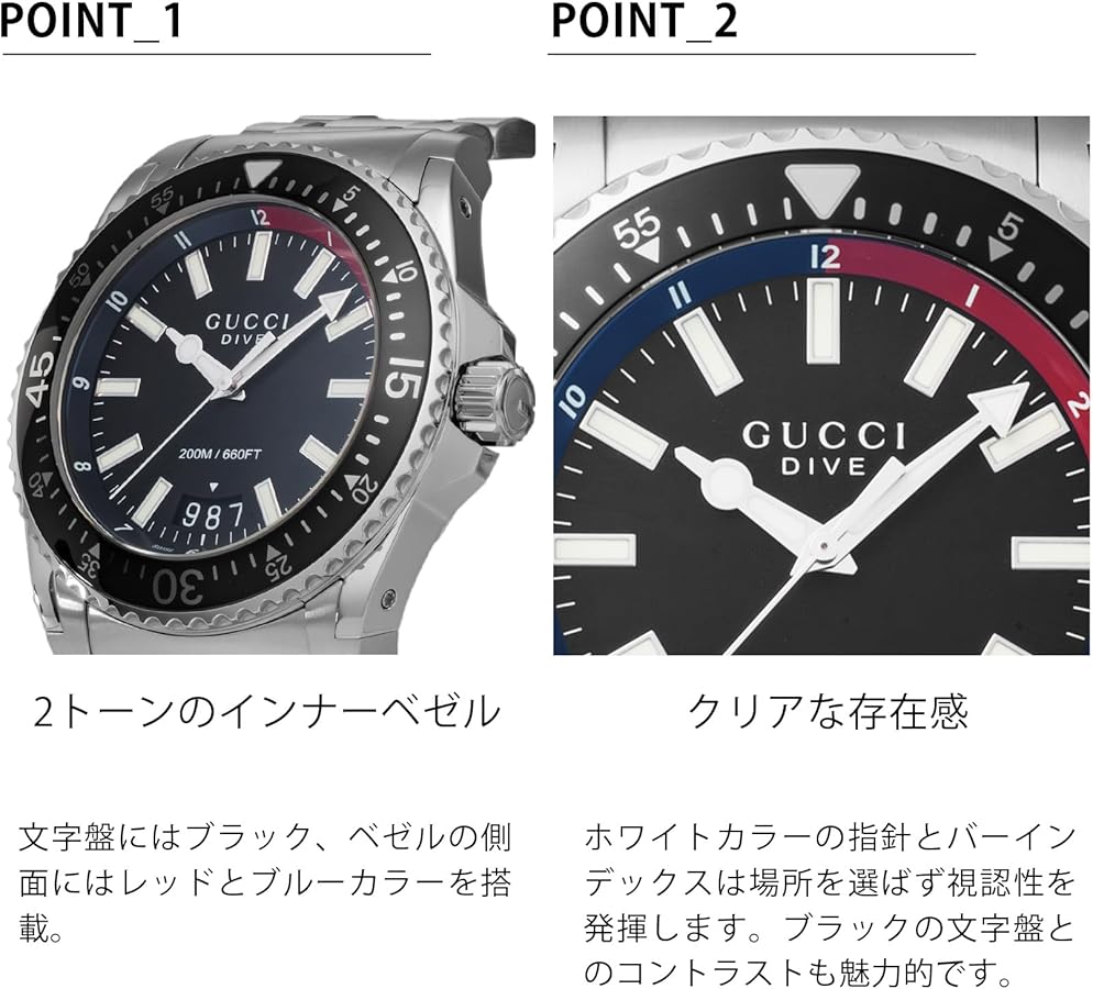 Amazon.co.jp: [GUCCI(グッチ)] メンズ 腕時計 DIVE ネイビー文字盤