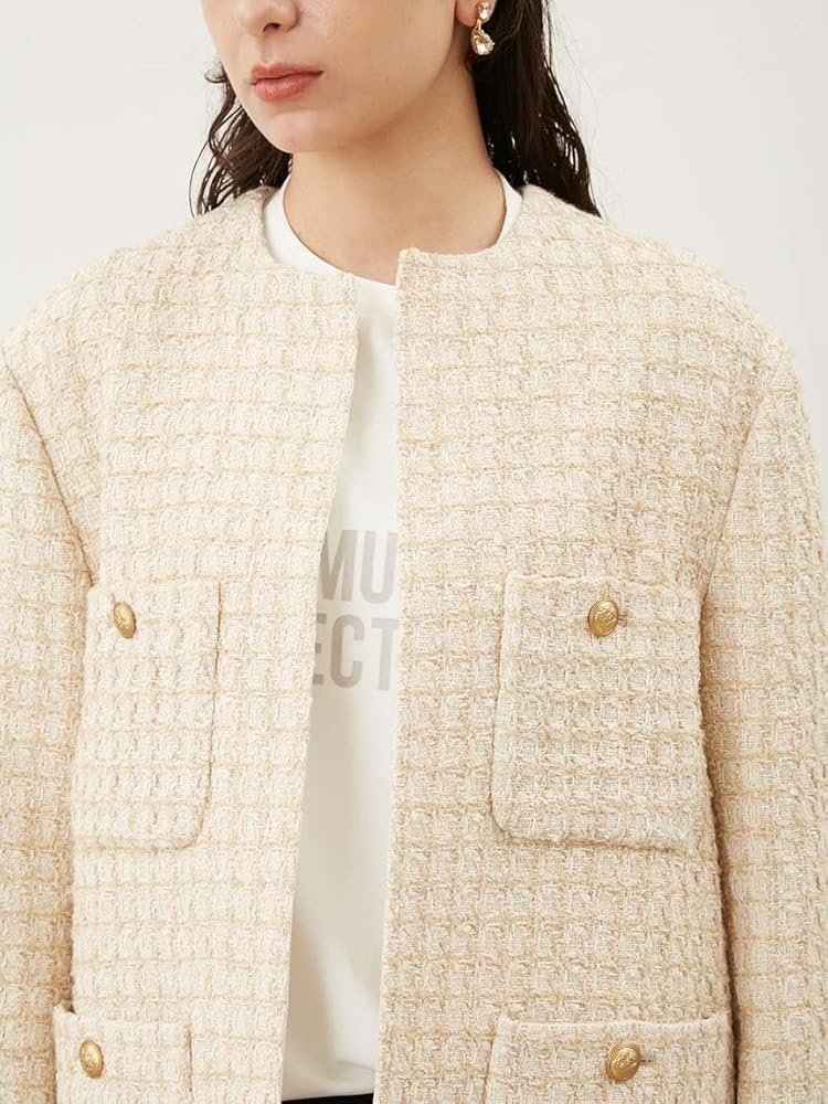 Amazon.co.jp: [ミラオーウェン] 金釦パッチポケットルーズツイード