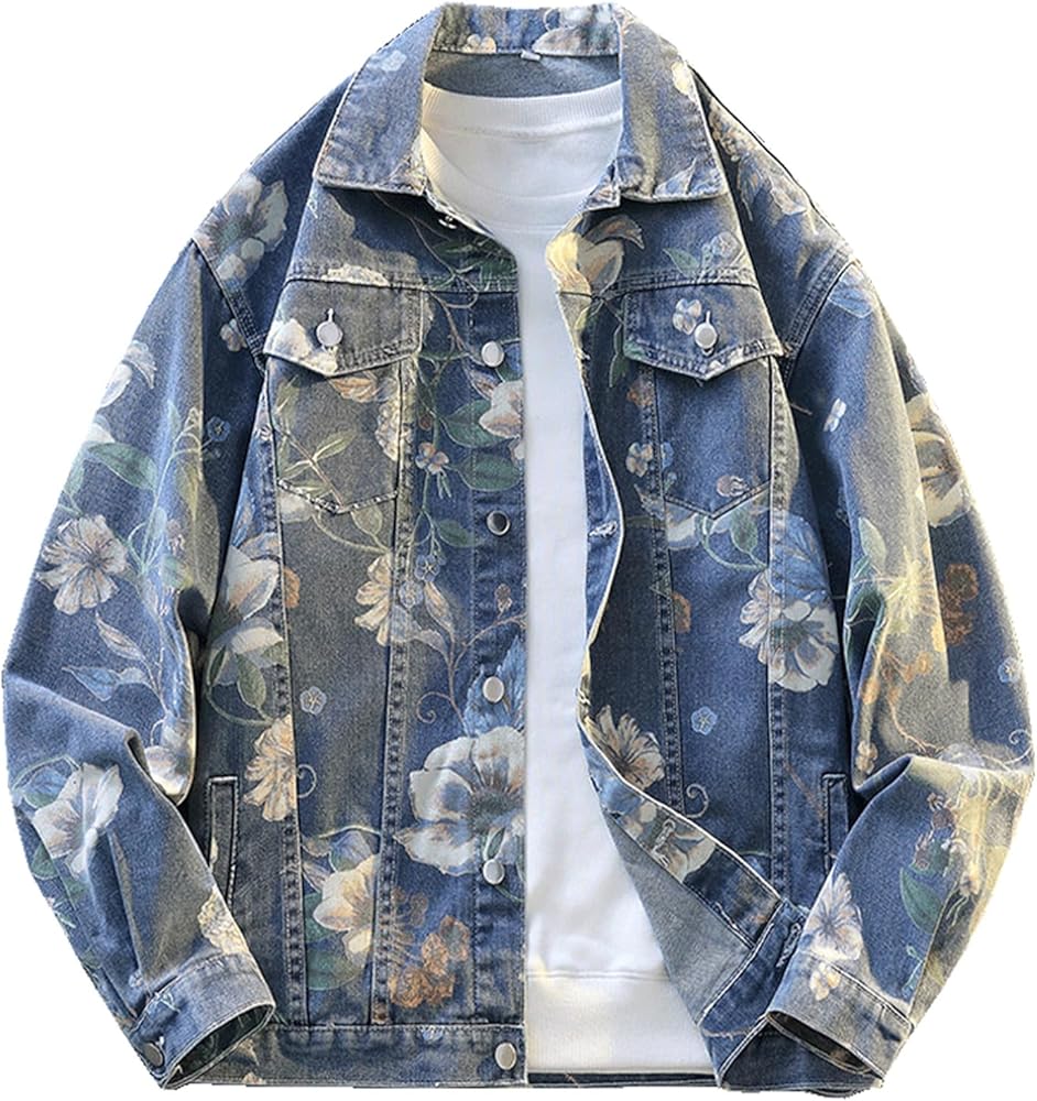 Amazon.co.jp: [Taopagii] 花柄 デニムジャケット メンズ ジージャン M