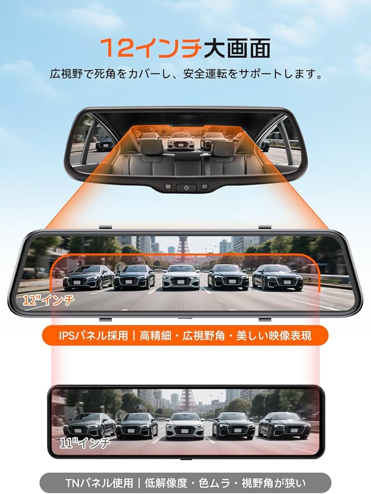 Amazon.co.jp: JADO ドライブレコーダー ミラー型 12インチ 2.5K UHD