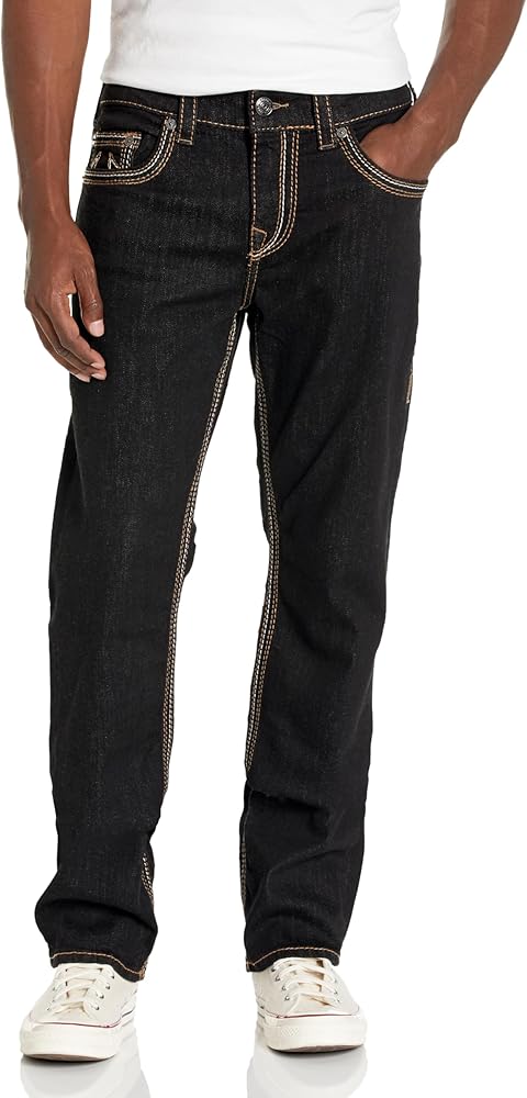 True Religion Ricky Big QT Stitch Straight Flap Jean, Black Rinse