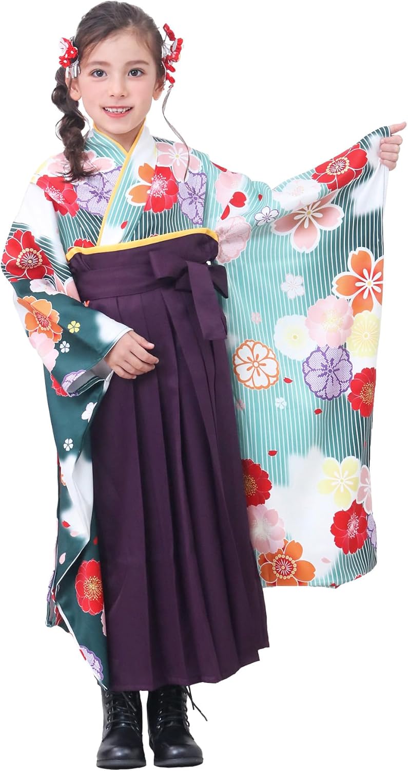 503ag68□七五三 七歳 女児 着物&袋帯 青海波 花□美品 503ag68