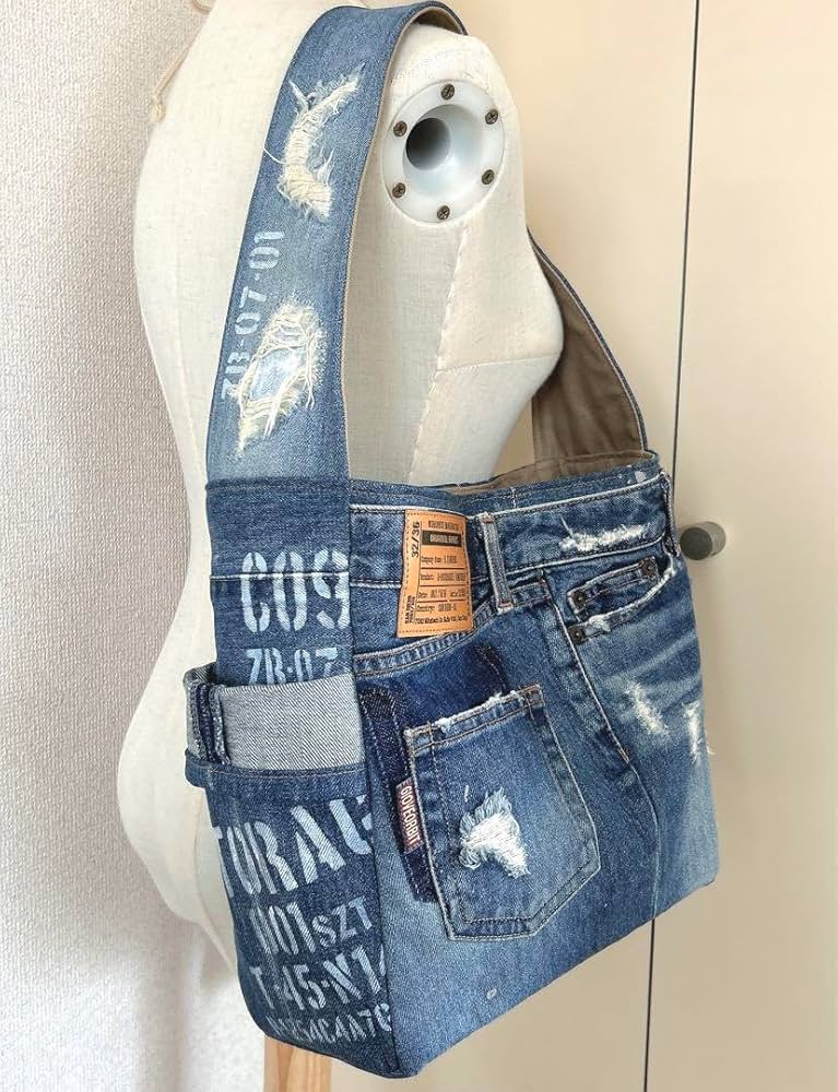 Amazon.co.jp: ダメージデニムリメイクワンショルダーバッグ