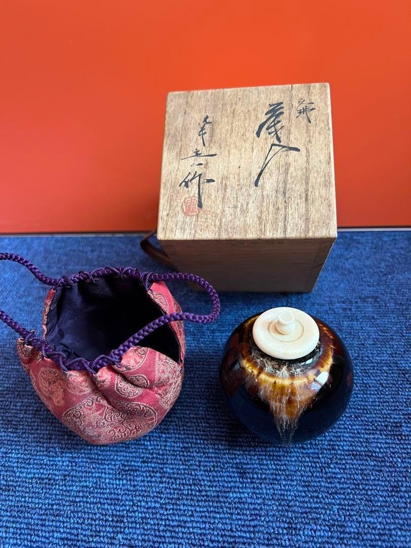 茶道具 京焼 桶谷定一作 文琳 茶入 共箱 V 8177 茶道具 京焼 桶谷定