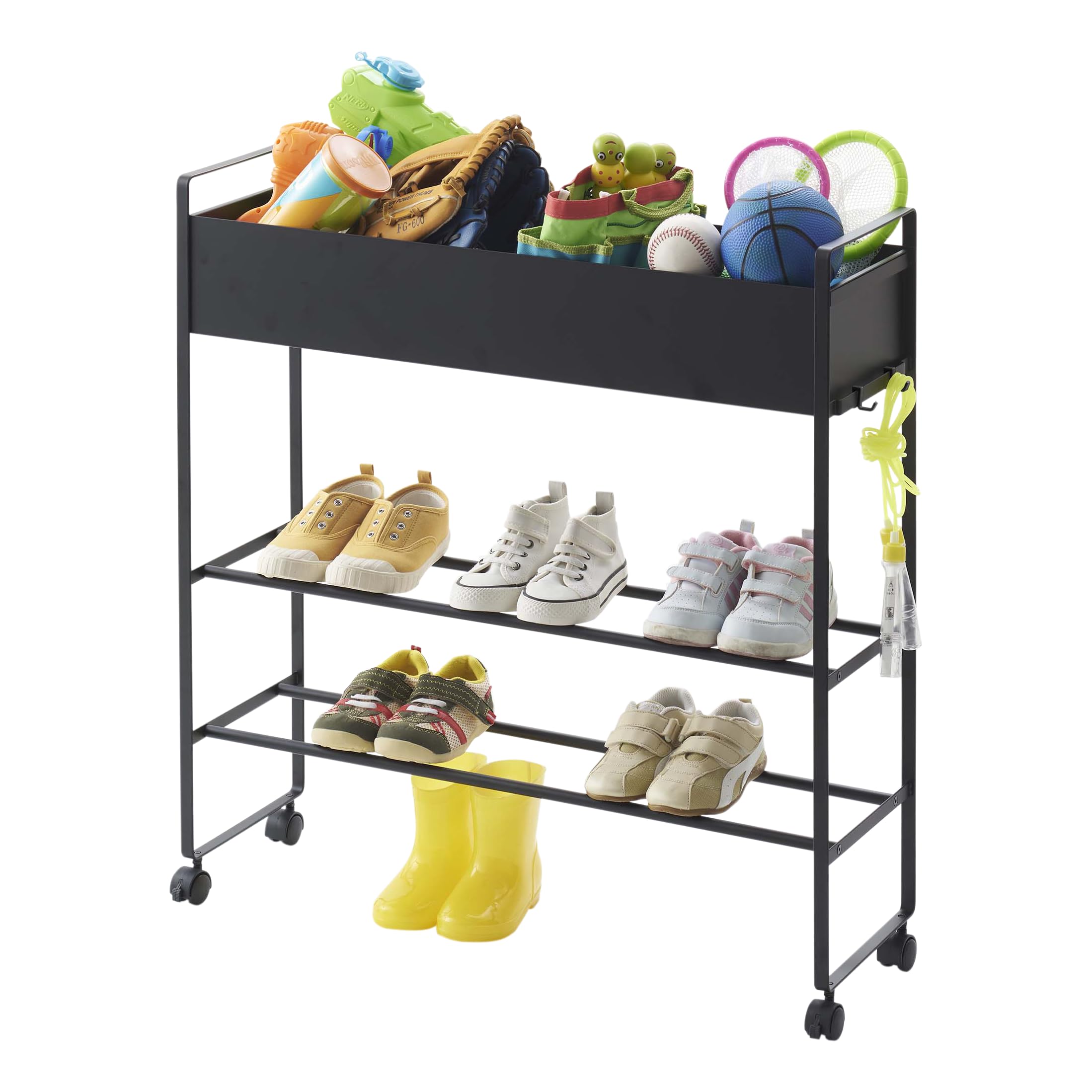 Amazon｜山崎実業(Yamazaki) キャスター付き 玄関収納 ラック ブラック