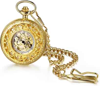 Amazon | 懐中時計 自動巻き スケルトン アンティーク ゴールド