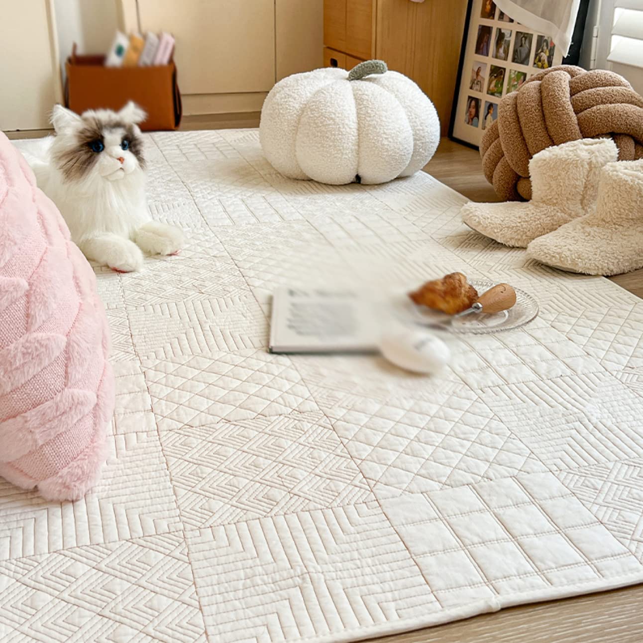 Amazon｜[XLOYP] 北欧 キルティングマット 花柄 ラグ プレイマット