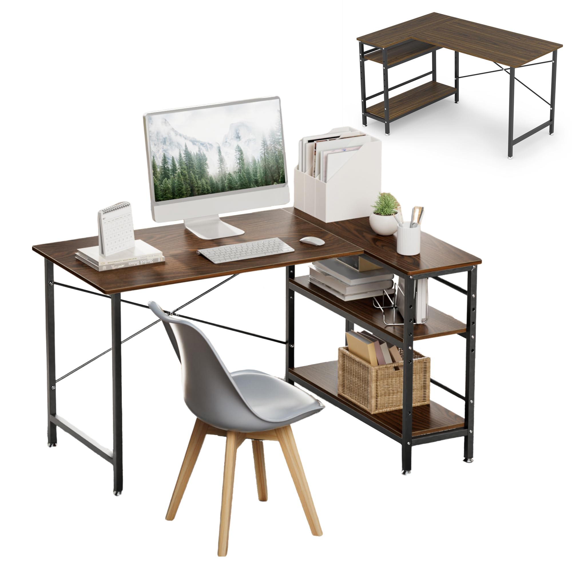 Amazon | L字型 パソコンデスク 幅130cmx奥行90cm左右入れ替え可能 一