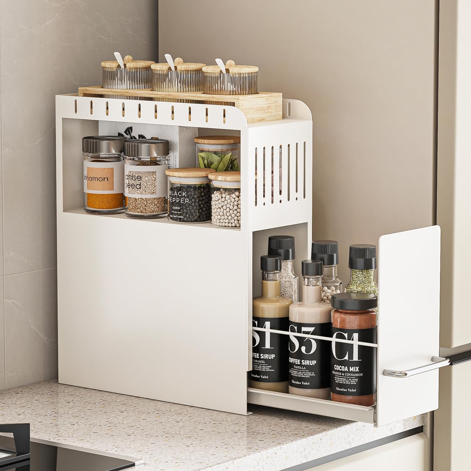 Amazon｜Goodraio 隠せる調味料ラック 2段 引き出し スリム スパイス