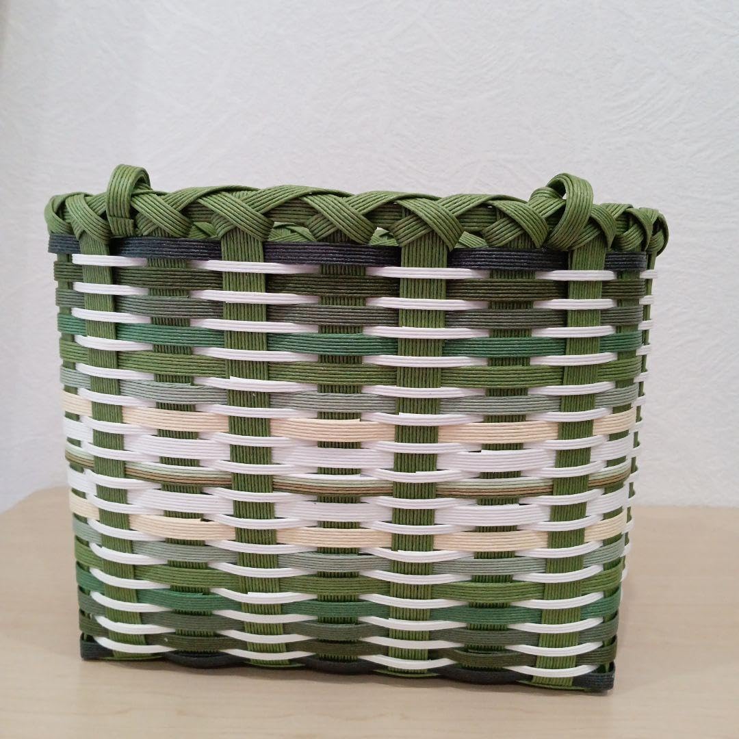 Amazon.co.jp: エコクラフトかごバッググリーンx白系紙バンドクラフト