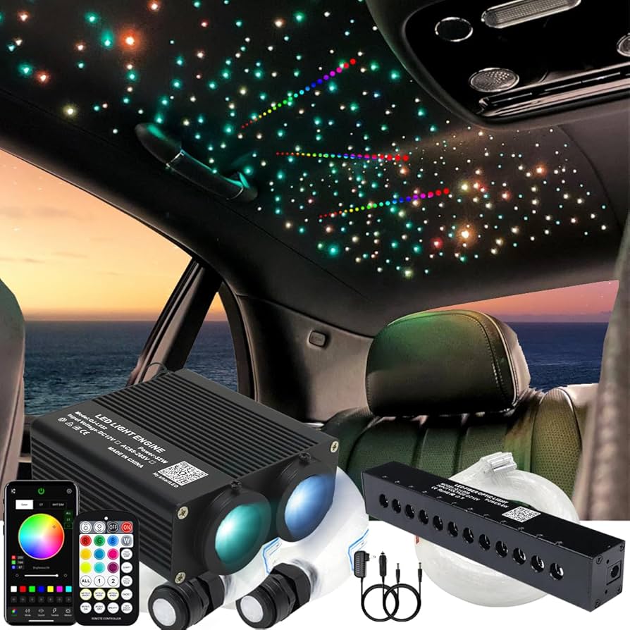 AZIMOM Dual Color 32W 600pcs Fiber Optic Starlight Headliner Kits