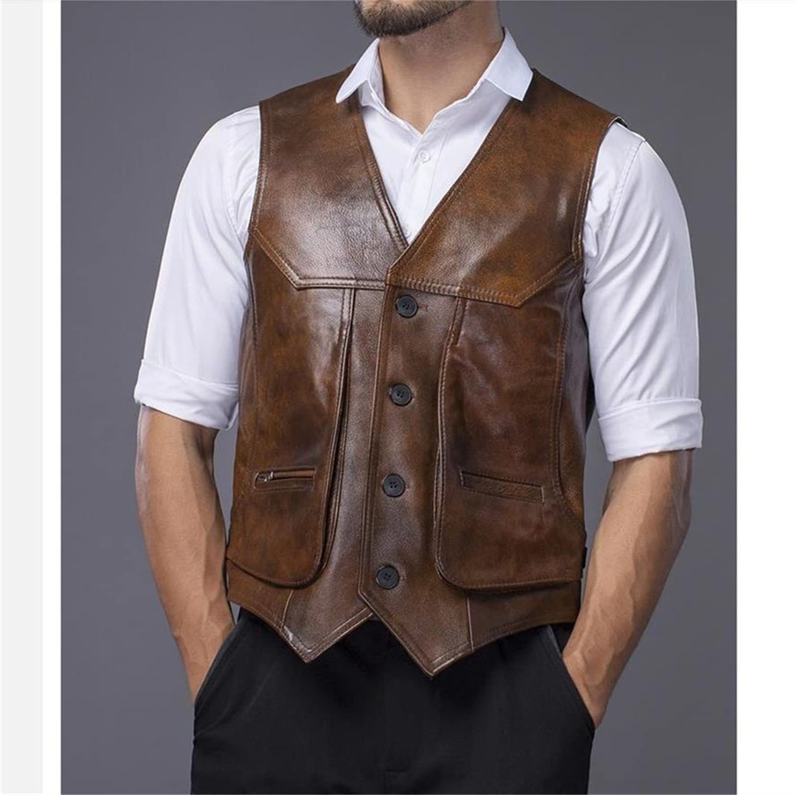 Amazon.co.jp: メンズレザーベスト 大きな革のオートバイベストメンズ