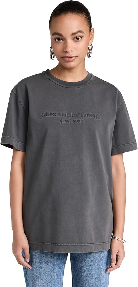 Alexander Wang Women's Short Sleeve Tee with Acid Wash & Embossed