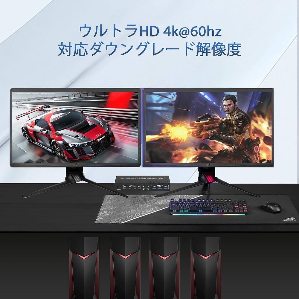 Amazon.co.jp: USB 3.0 KVMスイッチ HDMIデュアルモニター 4ポート 4台