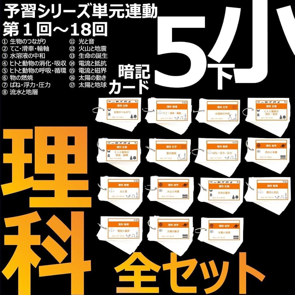 Amazon.co.jp: 中学受験5年下 理科全セット 1-18回 暗記カード 予シリ