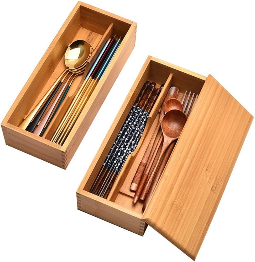 Amazon｜カトラリー ケース 木製 竹製 ボックス 蓋付き キッチン 箸