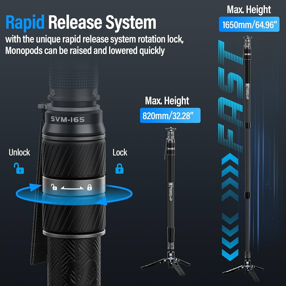 Amazon.com : SIRUI SVM-165 Rapid Monopod for Cameras, 65” Carbon