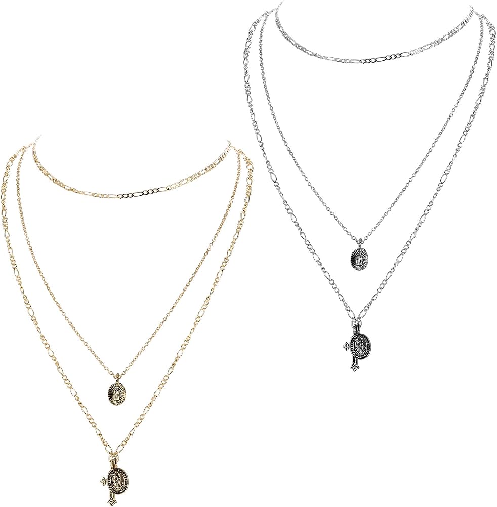 ORAZIO 2PCS Layered Choker Necklaces for Women Girls Tag Coin