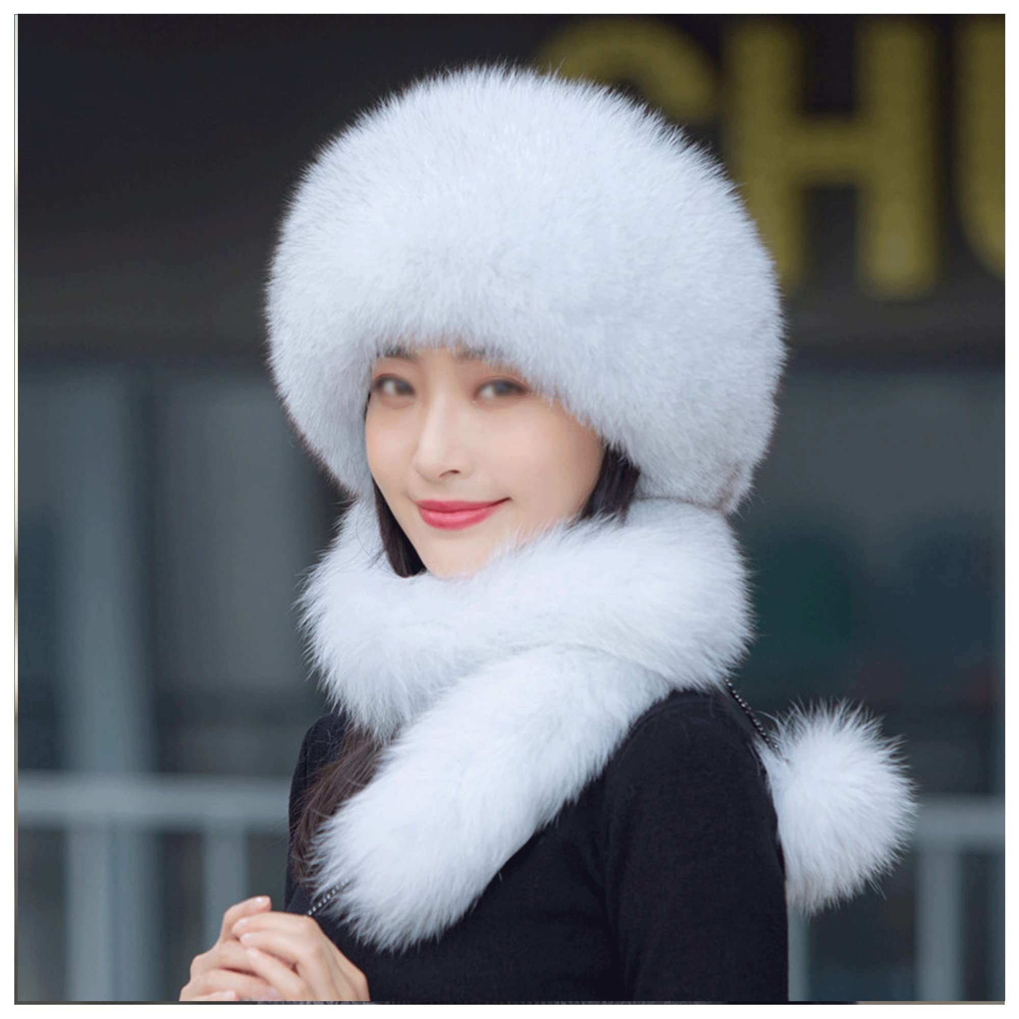 Amazon.co.jp: 女性用フェイクファーハット、スカーフ付きキツネの毛皮