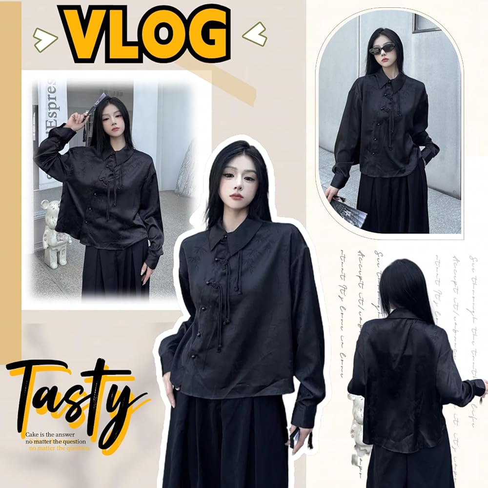 Amazon | [KSLAT] サテン チャイナ風シャツ レディース