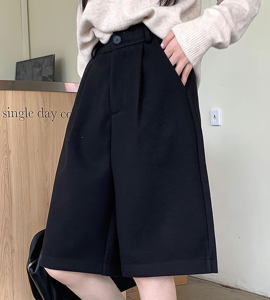 chouyatou Women's Winter Wool Wide Leg Shorts High Elastic Waist