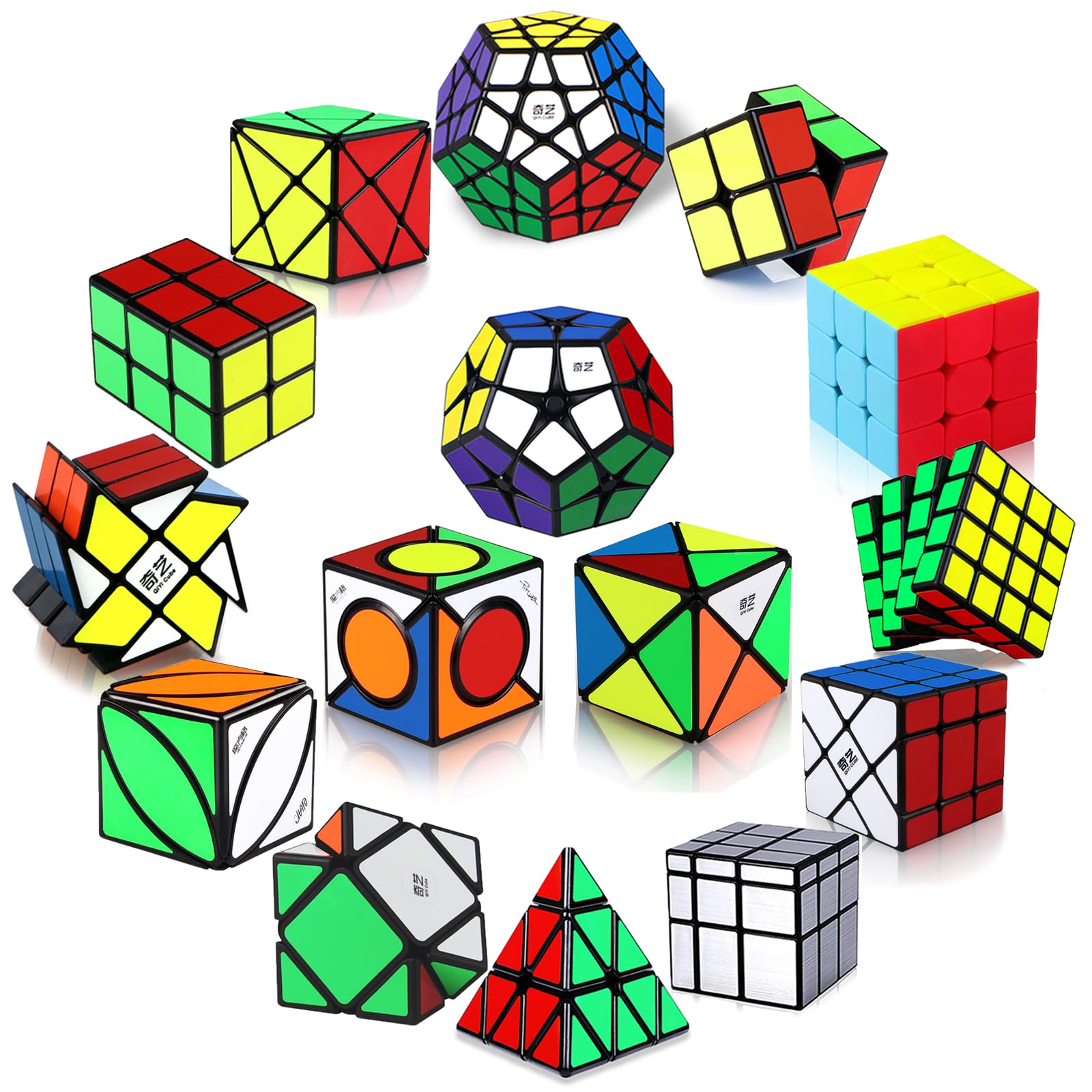 Roxenda [15 Pack] Speed Cube Set - 2x2x2 3x3x3 4x4x4 2x2x3 X-Cube