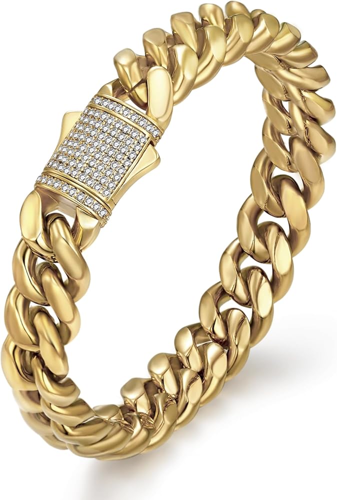 Amazon.com: CG&KYGG 12mm Miami Cuban Link Bracelet 14K Real Gold