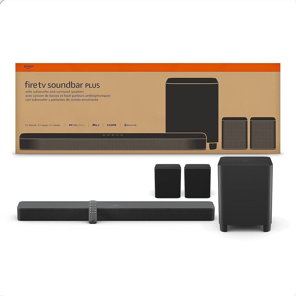 Fire TV Soundbar Plus with subwoofer and surround sound speakers