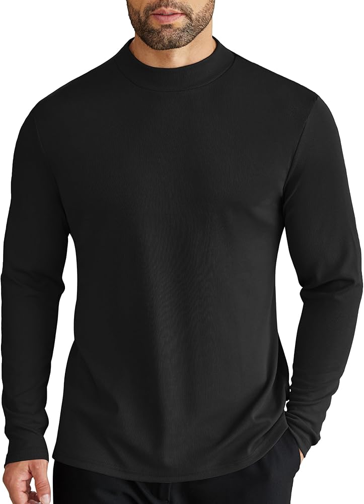 COOFANDY Men's Mock Turtleneck Long Sleeve Shirts Slim Fit Basic T