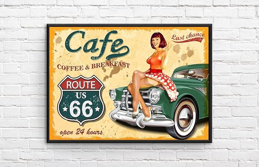 Amazon｜インテリアポスター ヴィンテージ アメリカン ルート 66 ROUTE