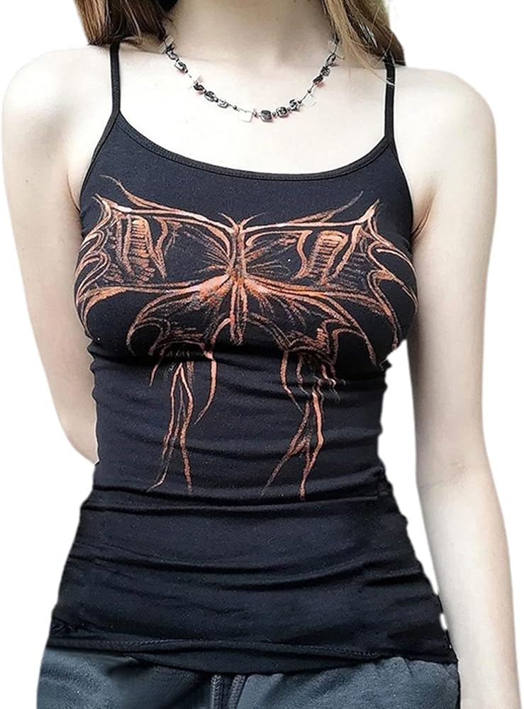 Women's Grunge Gothic Crop Tops Y2K Vintage Graphic Print Tanks