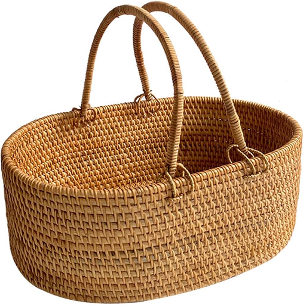 Amazon｜Lirancia ラタンバスケット 二本手 可動 藤かご カゴ 収納